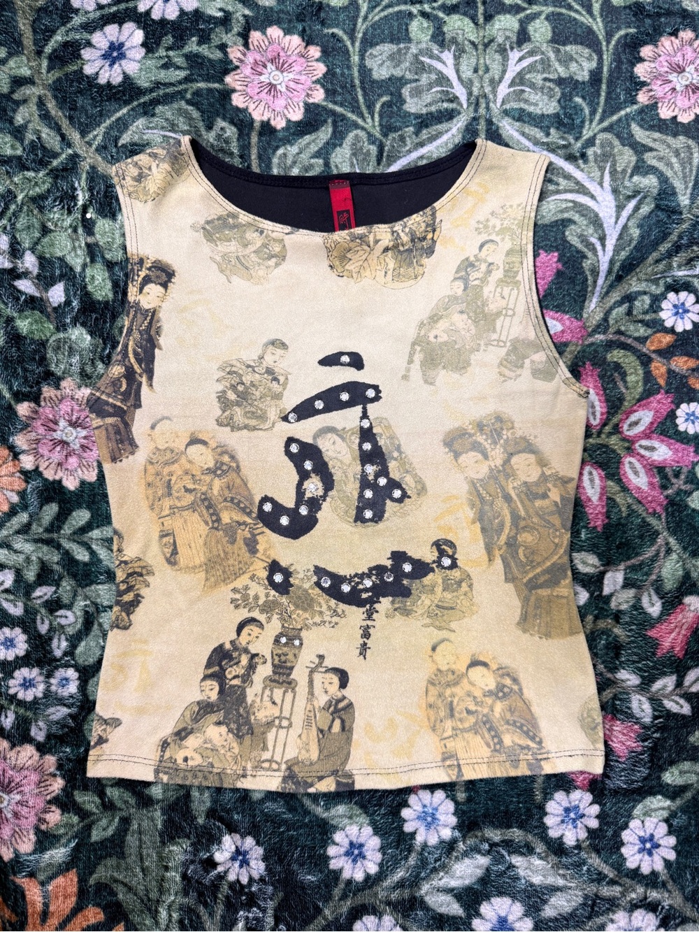 2000s Y2K Just in Time Asian Inspired Rhinestone Tank Top